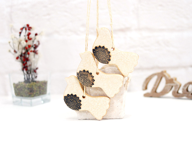 3 ceramiczne  ptaszki choinkowe - piasek 10FingersArt