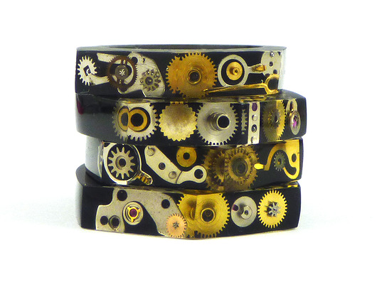 Pierścionek steampunk zegarek czarny Scradeus