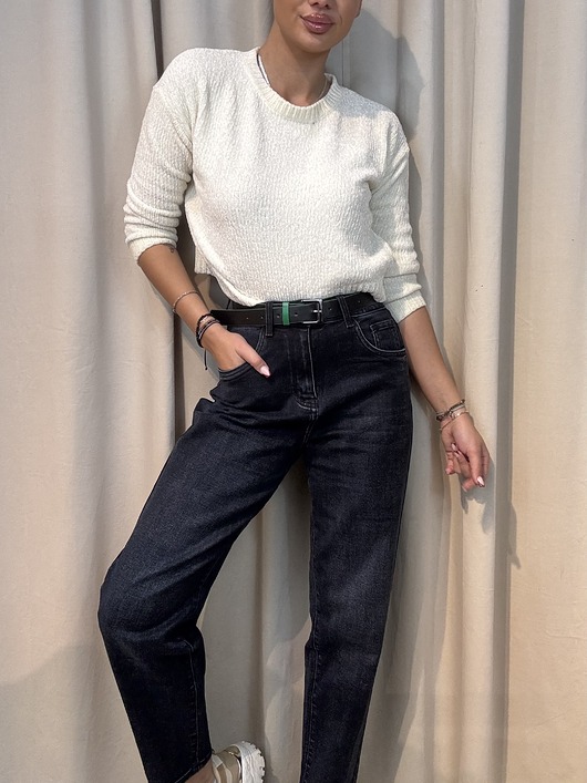 spodnie materiałowe damskie Spodnie Mom Fit Nero