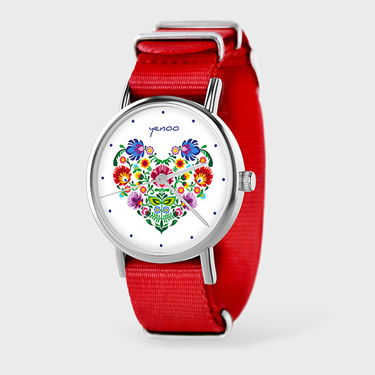 zegarki damskie Zegarek - Serce folkowe - czerwony, nato