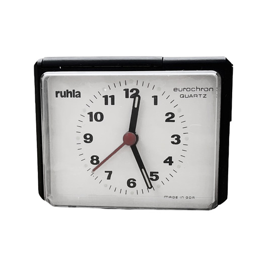 zegary Czarny budzik Ruhla elektryczny, Niemcy, lata 80.