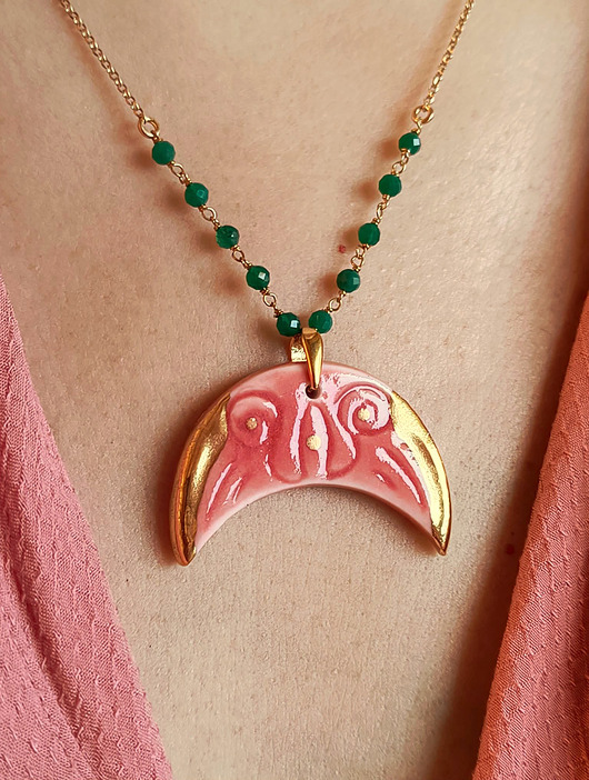 złote naszyjniki Naszyjnik pozłacany Lunula Różowa Kolekcja Parian