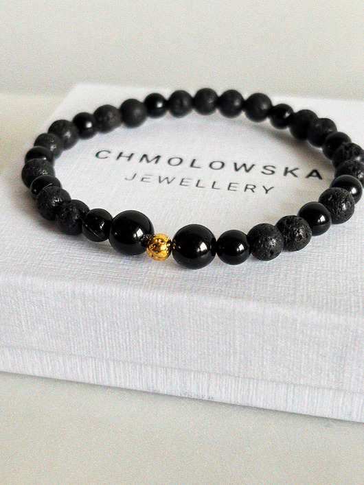 biżuteria męska Bransoletka męska Lawa i Onyks