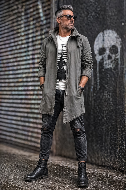 bluzy męskie Bluza UNDERWORLD Asymmetrical Zip ARC szary/grafit