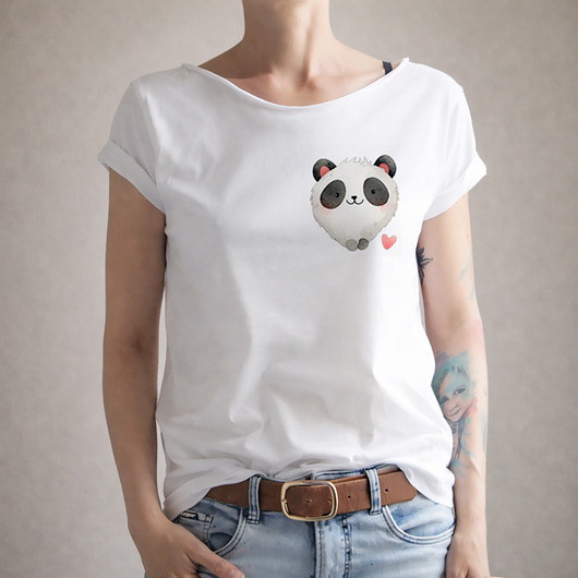 t-shirt damskie Panda Serduszko Biały Oversize
