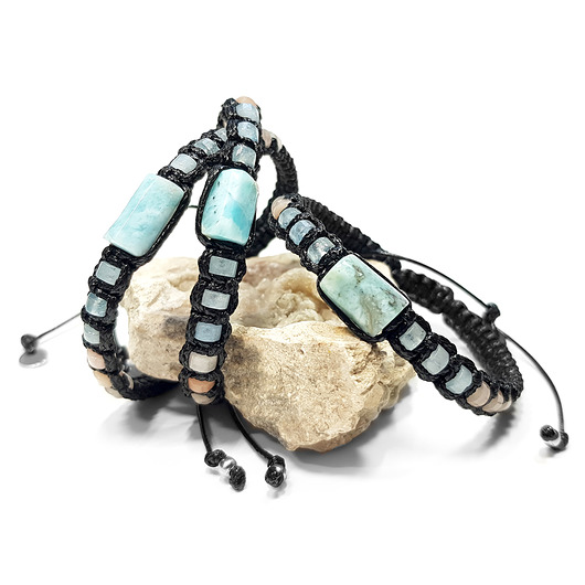 bransoletki z kamieni naturalnych Larimar, akwamaryn i awenturyn bransoletka makramowa