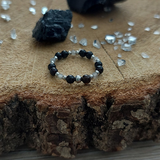 pierścionki elastyczne Pierścionek z onyksem i labradorytem