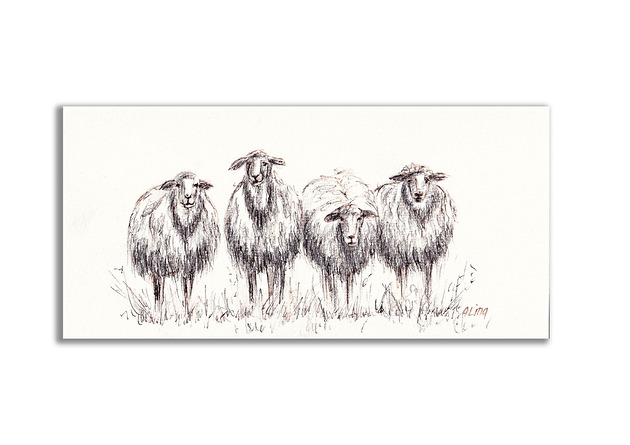 grafiki i ilustracje Obraz ręcznie malowany "Owce"