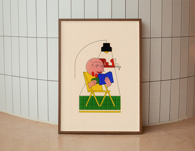 grafiki i ilustracje Plakat - Relaks z książką - Nowoczesna ilustracja w stylu Bauhaus