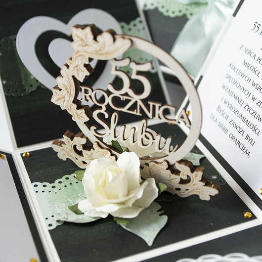 kartki scrapbooking 55 rocznica ślubu, szmaragdowe gody, exploding box, kartka 3d