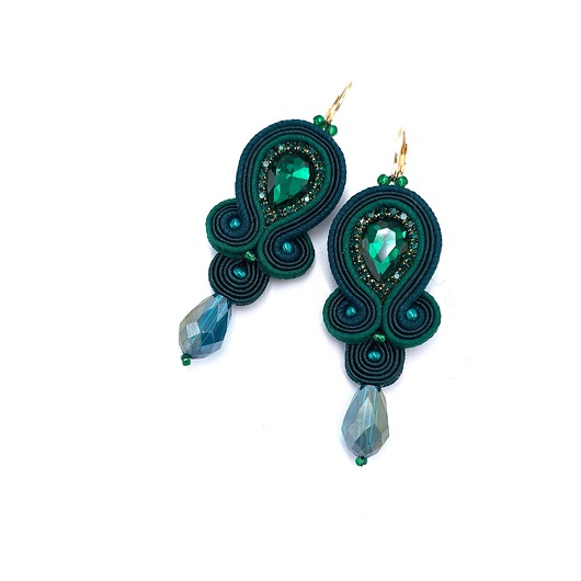 kolczyki soutache Kolczyki sutasz zielone klasyczne z kryształkiem Ana