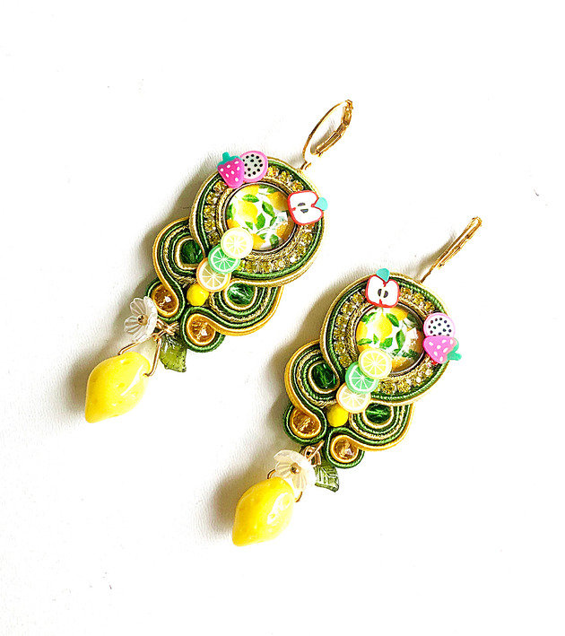 kolczyki soutache Sutaszowe kolczyki FRUITS z owocami_ kolekcja 2025