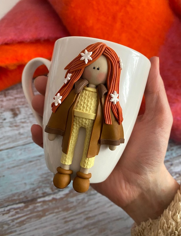 kubki Ceramiczny kubek z dekorem z gliny polimerowej 2D - możliwość personalizacji