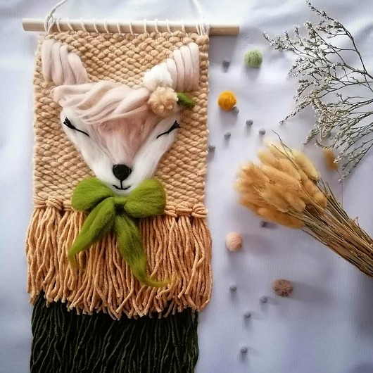 makramy Makatka sarenka dekoracja sarna gobelin jeleń