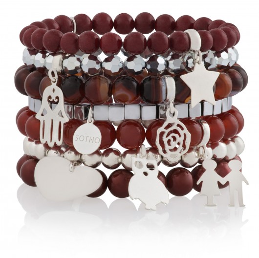 Zestaw bordowych bransoletek RUBY QUEEN srebro SOTHO