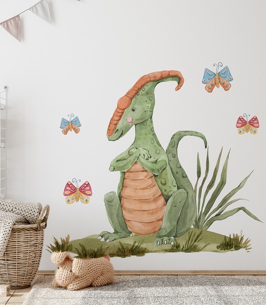 naklejki ścienne do pokoju dziecka Naklejka na ścianę dinozaur parazaurolof jasnozielony nalepka pokój dziecka
