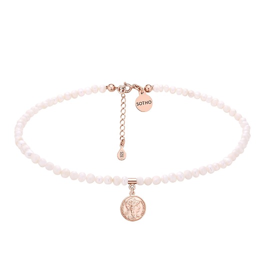 chokery Choker z pereł naturalnych z monetą z różowego złota