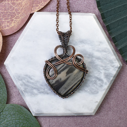 wisiory Miedziany wisiorek wire wrapping z jaspisem #412