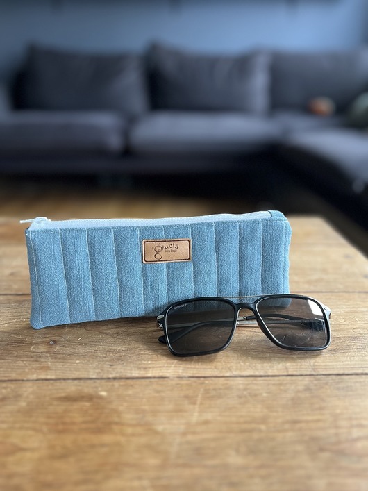 piórniki Piórnik lniany niebieski  / mini kosmetyczka