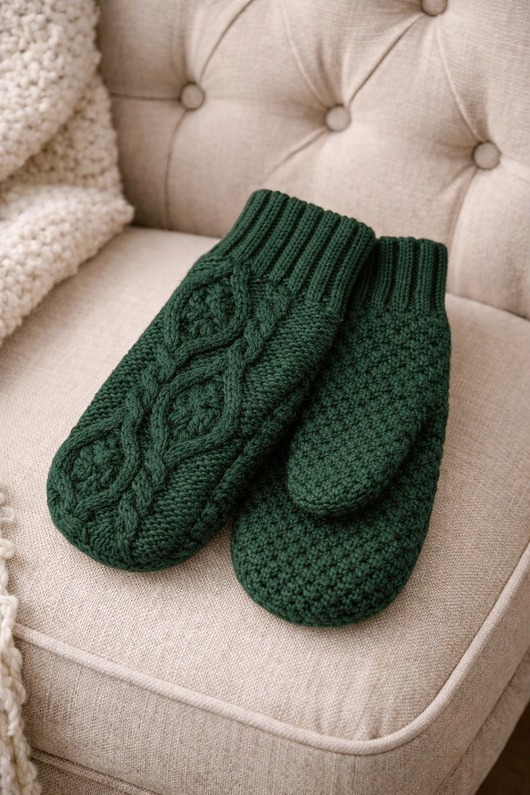 rękawiczki damskie Luksusowo miękkie rękawiczki -100% wełny merynosów  ciemna zieleń