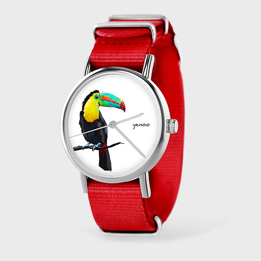 zegarki damskie Zegarek - Tukan - czerwony, nylonowy