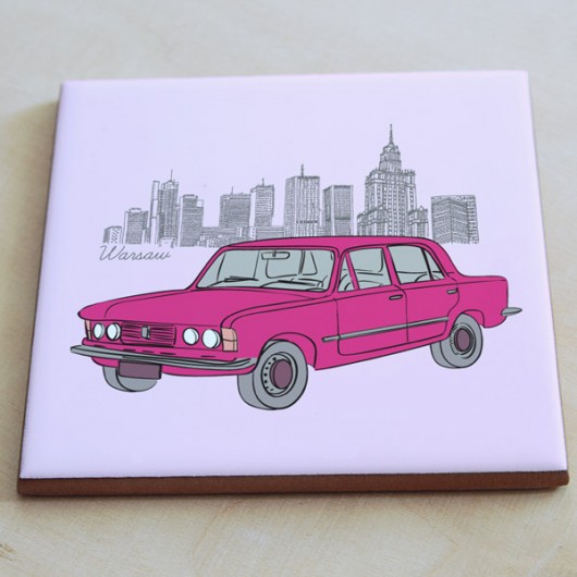 podstawka ceramiczna - Fiat 125 w dzikim różu 2 Ledon