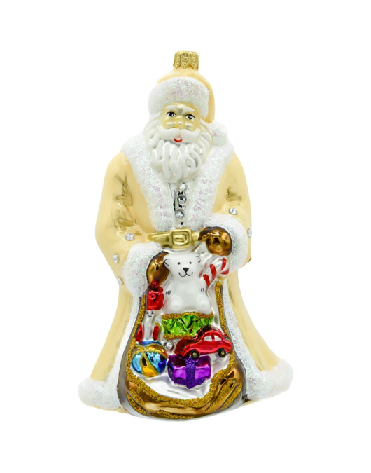 ozdoby choinkowe Bombka choinkowa: Święty Mikołaj z workiem prezentów: kremowy