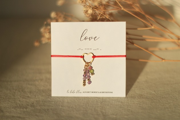 bransoletki na sznurku LOVE - Alfabet Morse'a - Kamienie urodzeniowe Birthstones