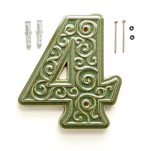 napisy dekoracyjne i tabliczki Numer domu, cyfra 4 zielono-brązowa do przykręcenia