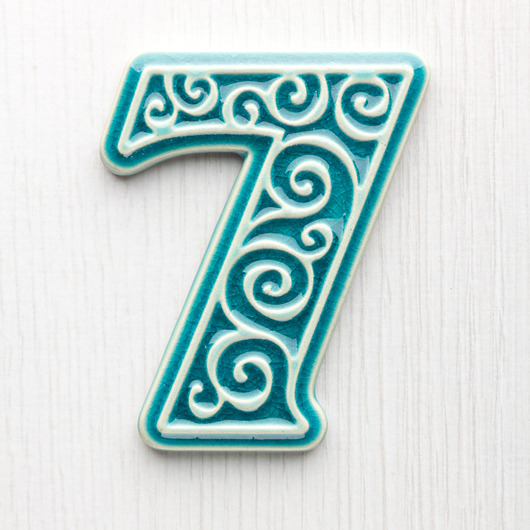 napisy dekoracyjne i tabliczki Numer mieszkania - ceramiczna cyfra 7 turkusowa wys.8cm