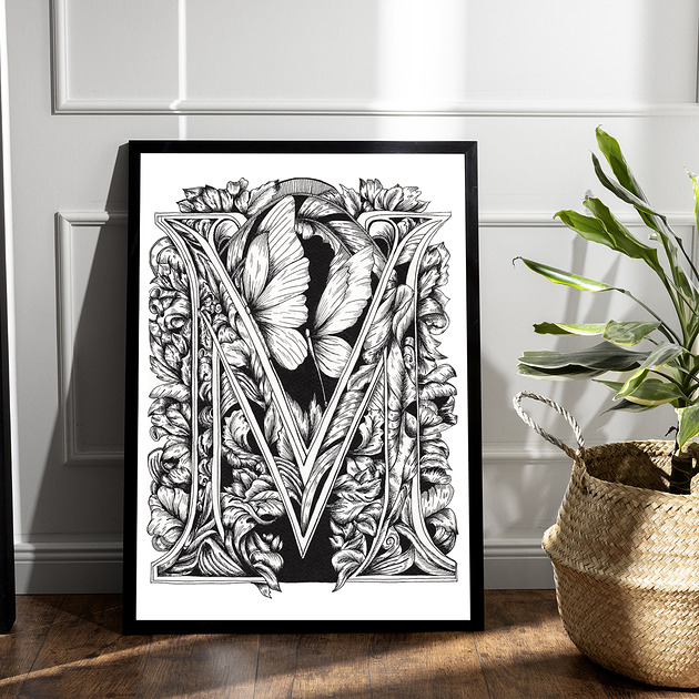 grafiki i ilustracje M litera plakat tusz