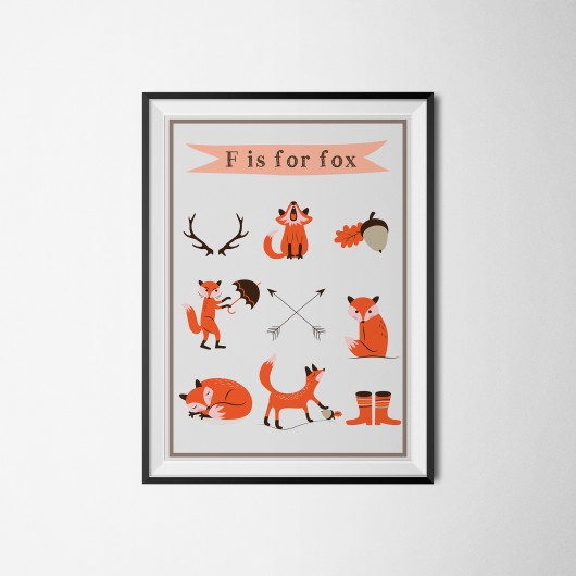 Plakat skandynawski f is for fox lis myscandi