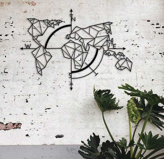 Metalowa mapa- geometryczna róża wiatrów  STEEL WALL