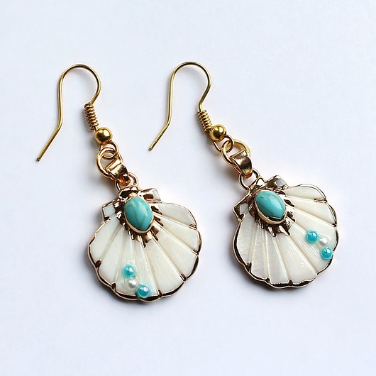 kolczyki wire wrapping Turkus muszelki kolczyki
