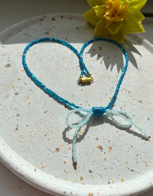 chokery Choker z turkusem kokardka