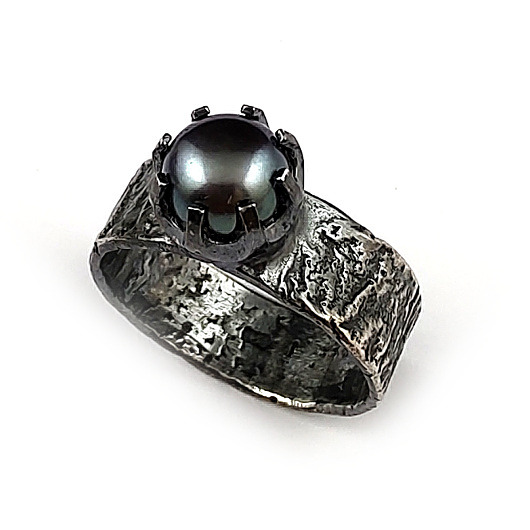 pierścionki srebrne Dark pearl
