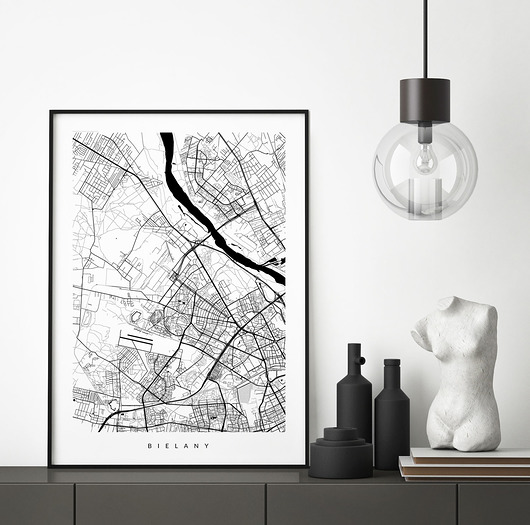 Bielany - plakat z planem dzielnicy PLAKATY GEOMETRYCZNE