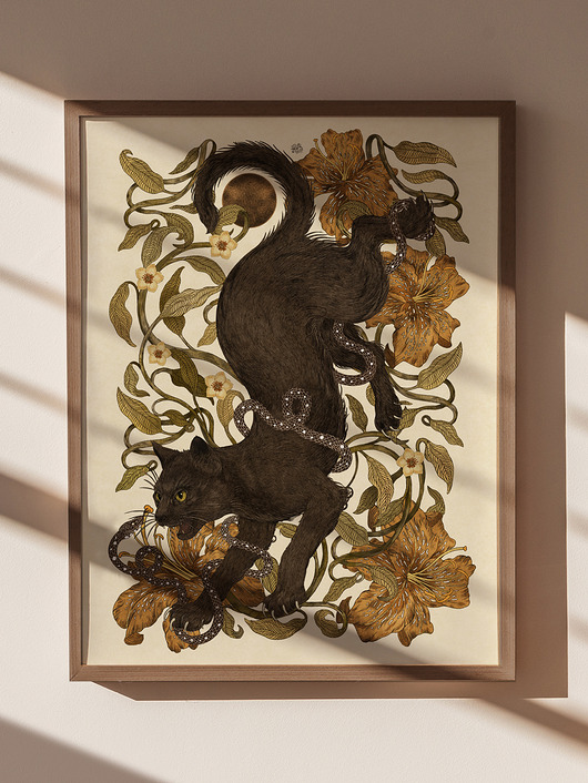 plakaty Kot i lilie, plakat botaniczny, plakat kot