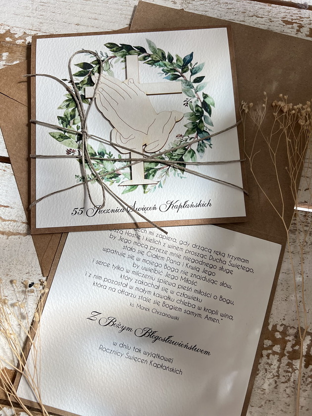 kartki scrapbooking Ręcznie robiona kartka dla księdza z życzeniami na rocznicę święceń