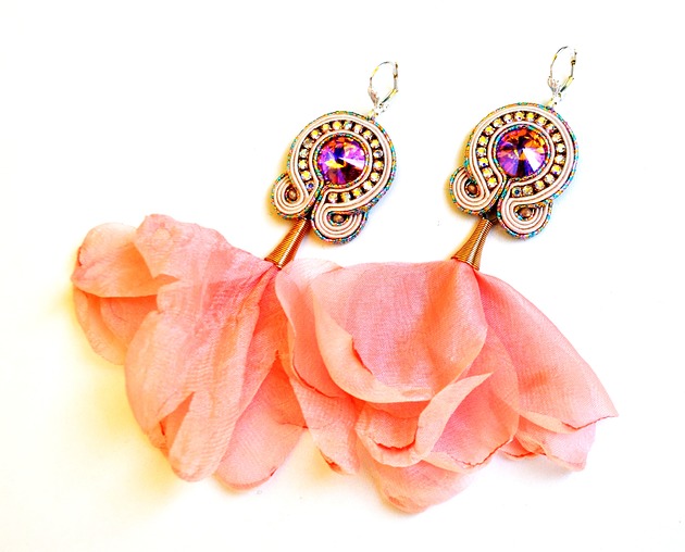 kolczyki soutache Sutaszowe kolczyki  ROSE PEACH2