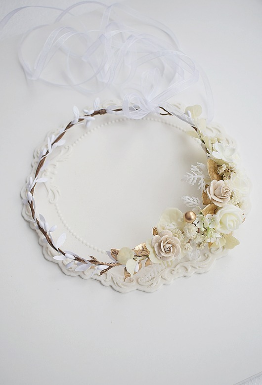 wianki komunijne Wianek komunijny dla dziewczynki krem, biel złoto