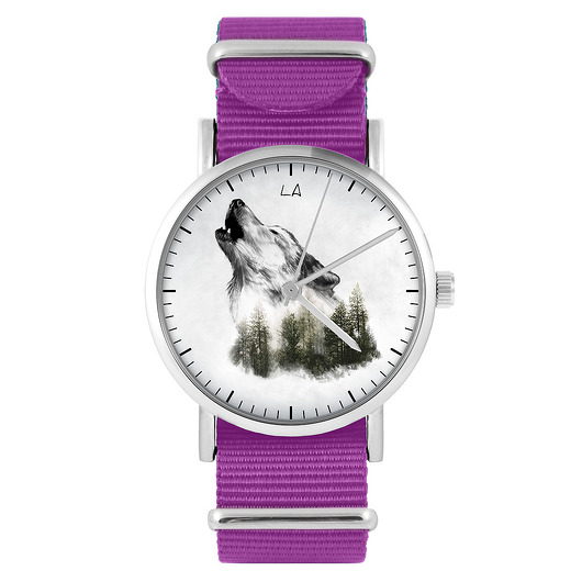 zegarki unisex Zegarek - Wilk - amarant, nylonowy