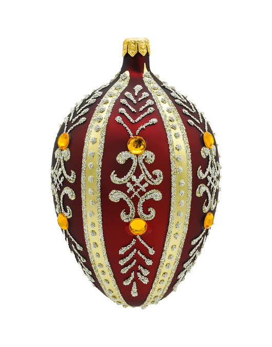 bombki Bombka choinkowa szklana ręcznie malowana: jajo Faberge z kamieniami: bordowy