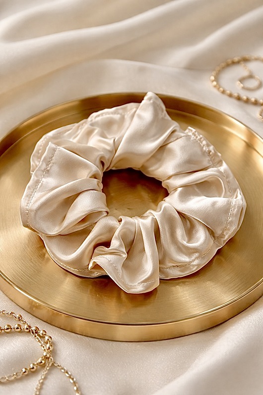 gumki do włosów Jedwabna luksusowa gumka Scrunchie w odcieniu szampańskiego złota