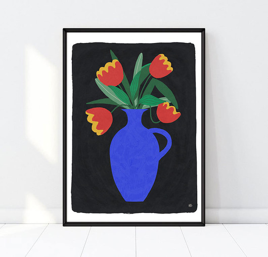 grafiki i ilustracje Red tulips  flowers art giclee print