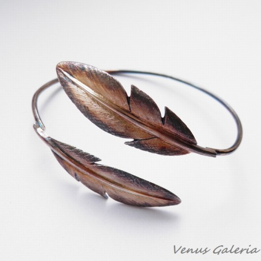 Bransoletka srebrna - Brązowe pióra VENUS GALERIA