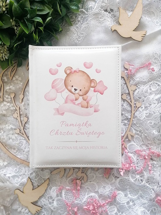 Chrzest - inne RÓŻOWY MIŚ DZIEWCZYNKA  personalizowany album pamiątka chrztu świętego