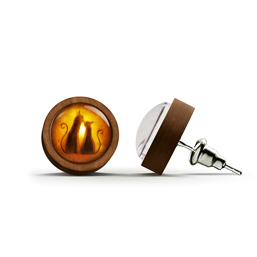 kolczyki drewniane Kolczyki drewniane - Kotki - sztyfty