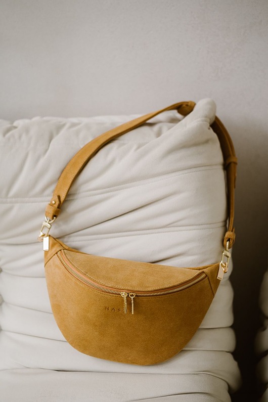 saszetka nerka Beani bag maxi - skórzana nerka - zamszowa - camel