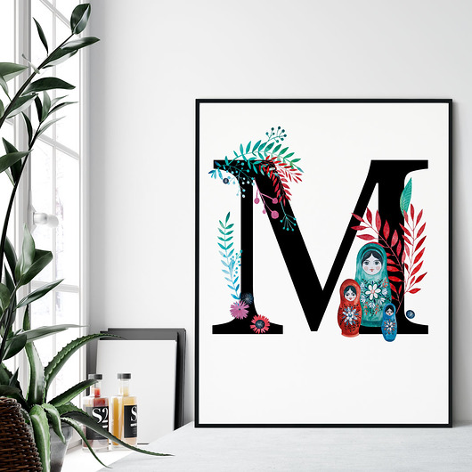 Litera M, inicjał - ilustracja drukowana muamua design